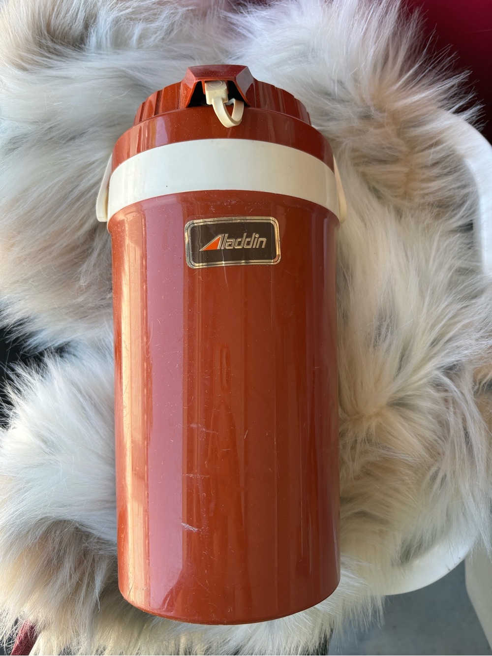 Aladdin Insulated Rust-Red Thermos Bottle with White Accent